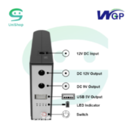 WGP mini ups 5v 9v 12v 10400mAh backup